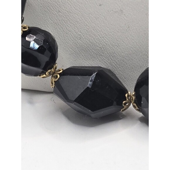 VINTAGE 1950'S WEST GERMANY BLACK FACETED BEAD 34" NECKLACE - Picture 2 of 7